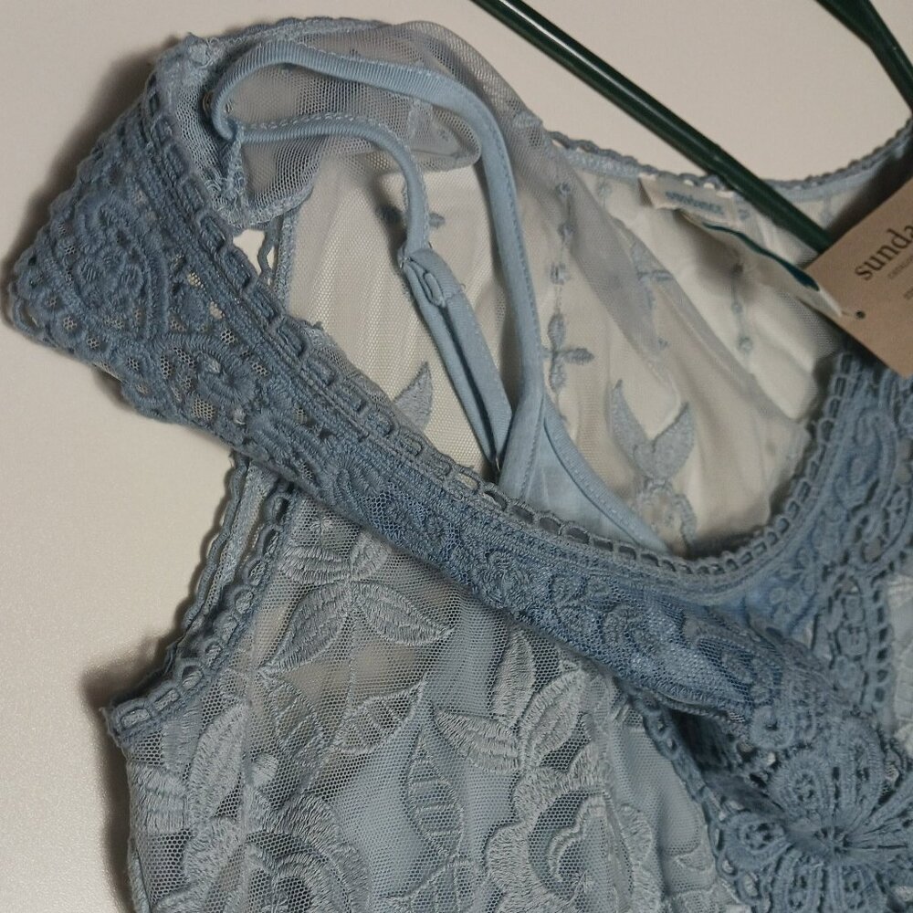 NWT Sundance Dusty Blue Lace Overlay Dress Sz 10 Love Always - Picture 5 of 13